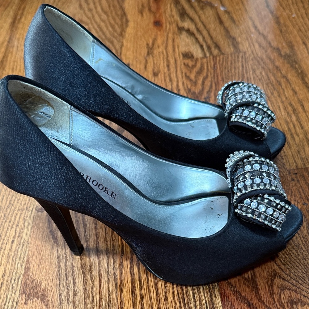 Audrey Brooke Black Heels with Rhinestone Accent